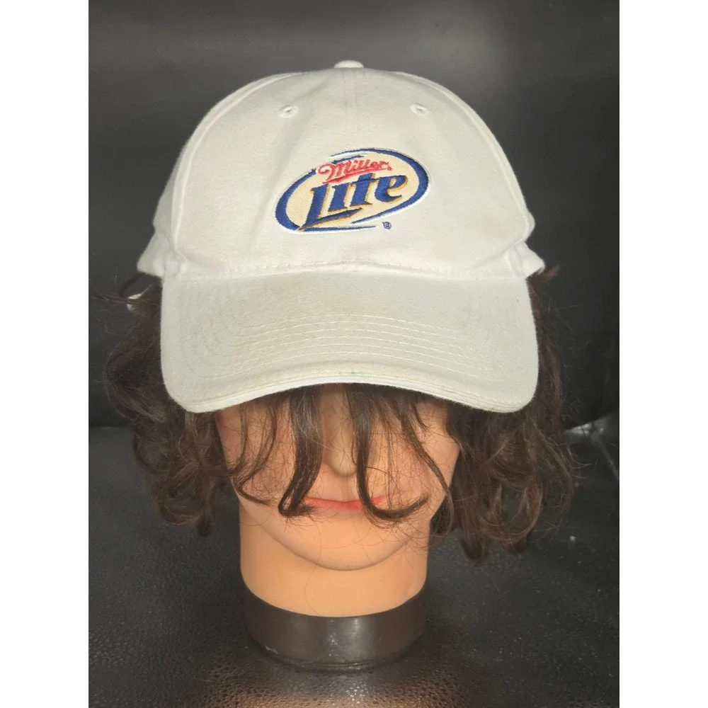 Vintage Miller Lite Beer Embroidered Hat White Cotton Acme Dad Cap Breweriana OS